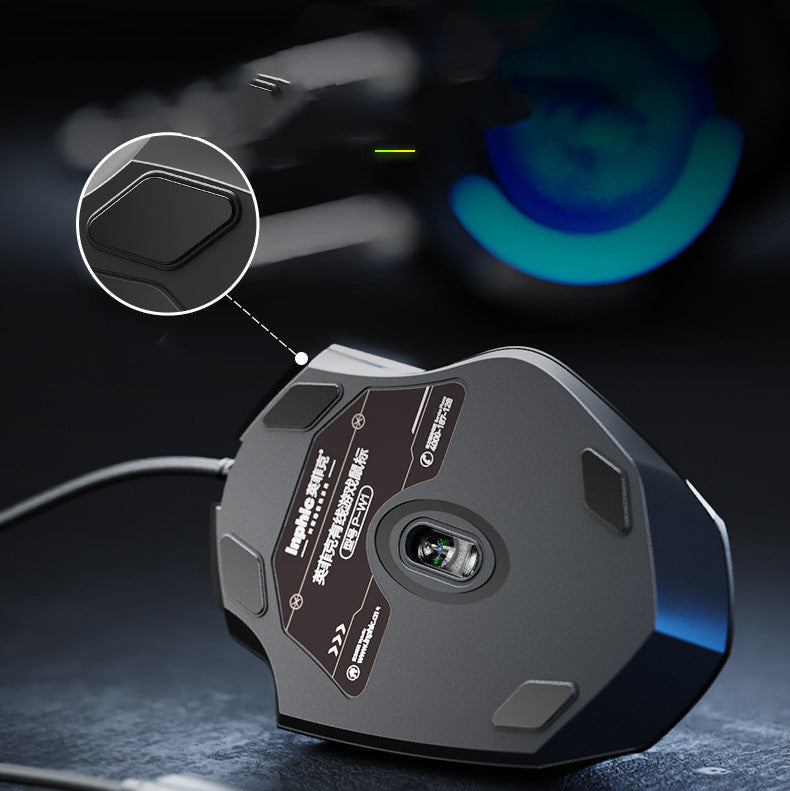 Black RGB wired gaming mouse button and lighting detail