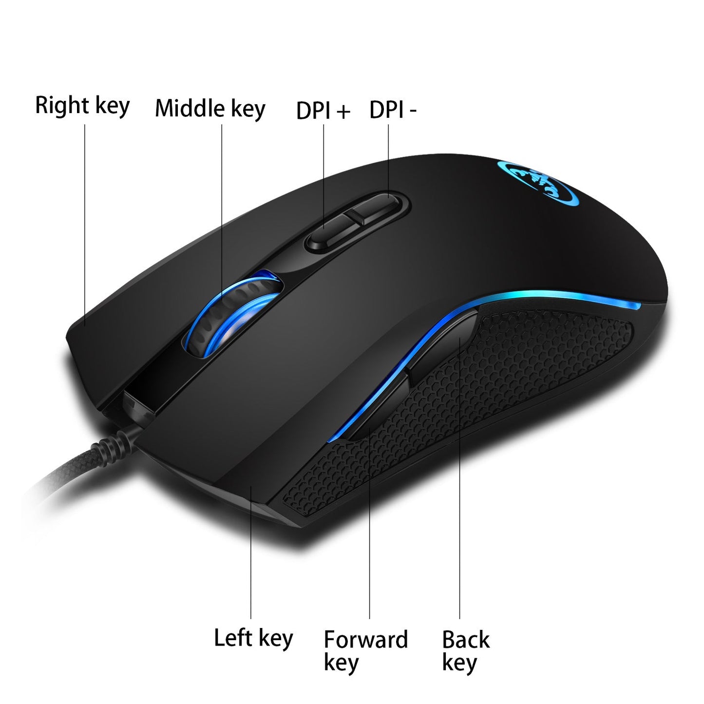 Black RGB wired gaming mouse size detail image