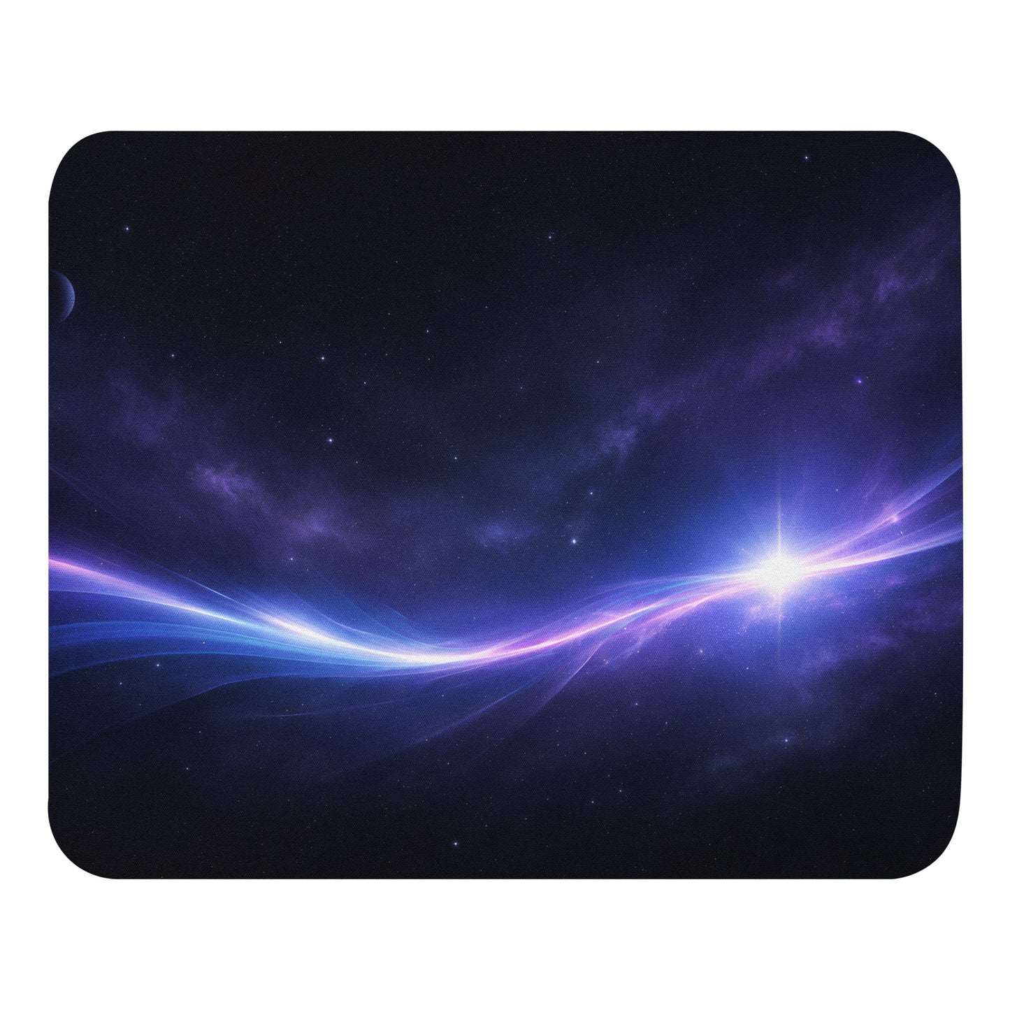 Celestial Flow Mouse Pad with purple and blue space-inspired artwork