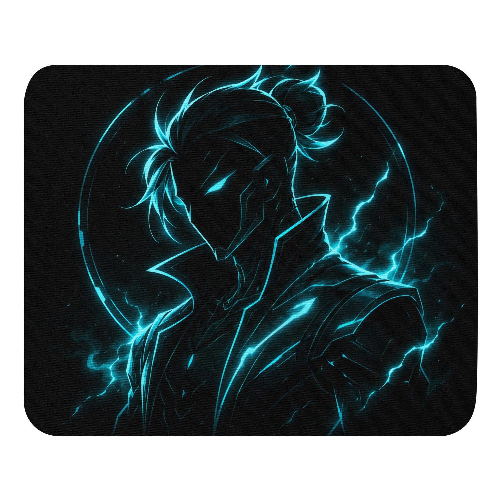 Cyan Phantom Mouse Pad with black and cyan neon phantom artwork