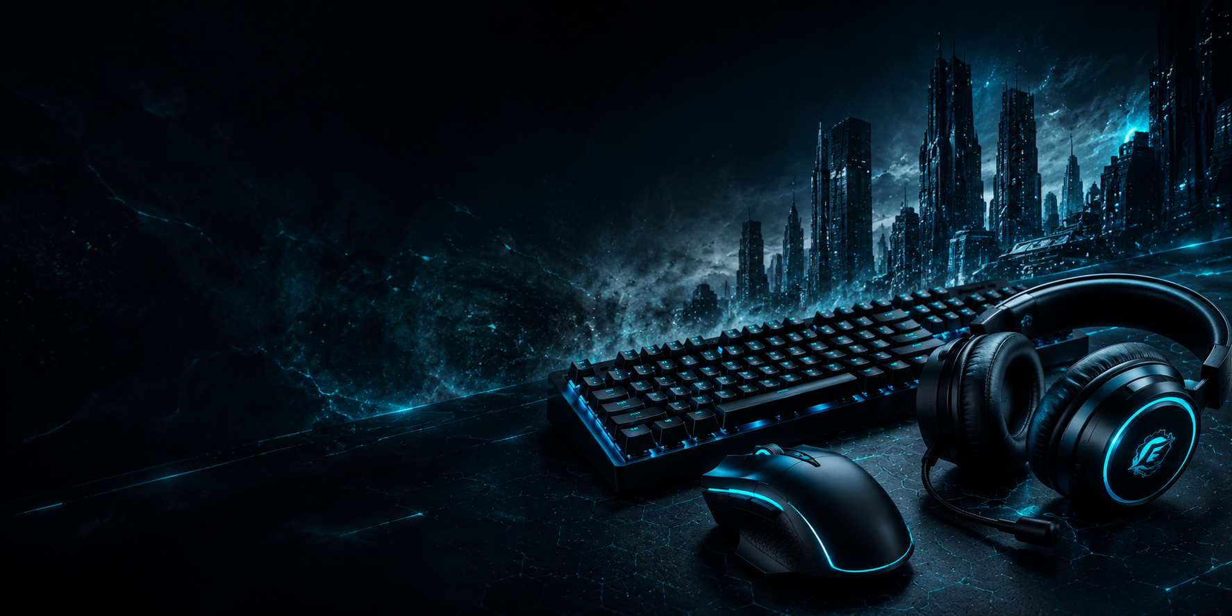 Gaming keyboard, mouse, and headset