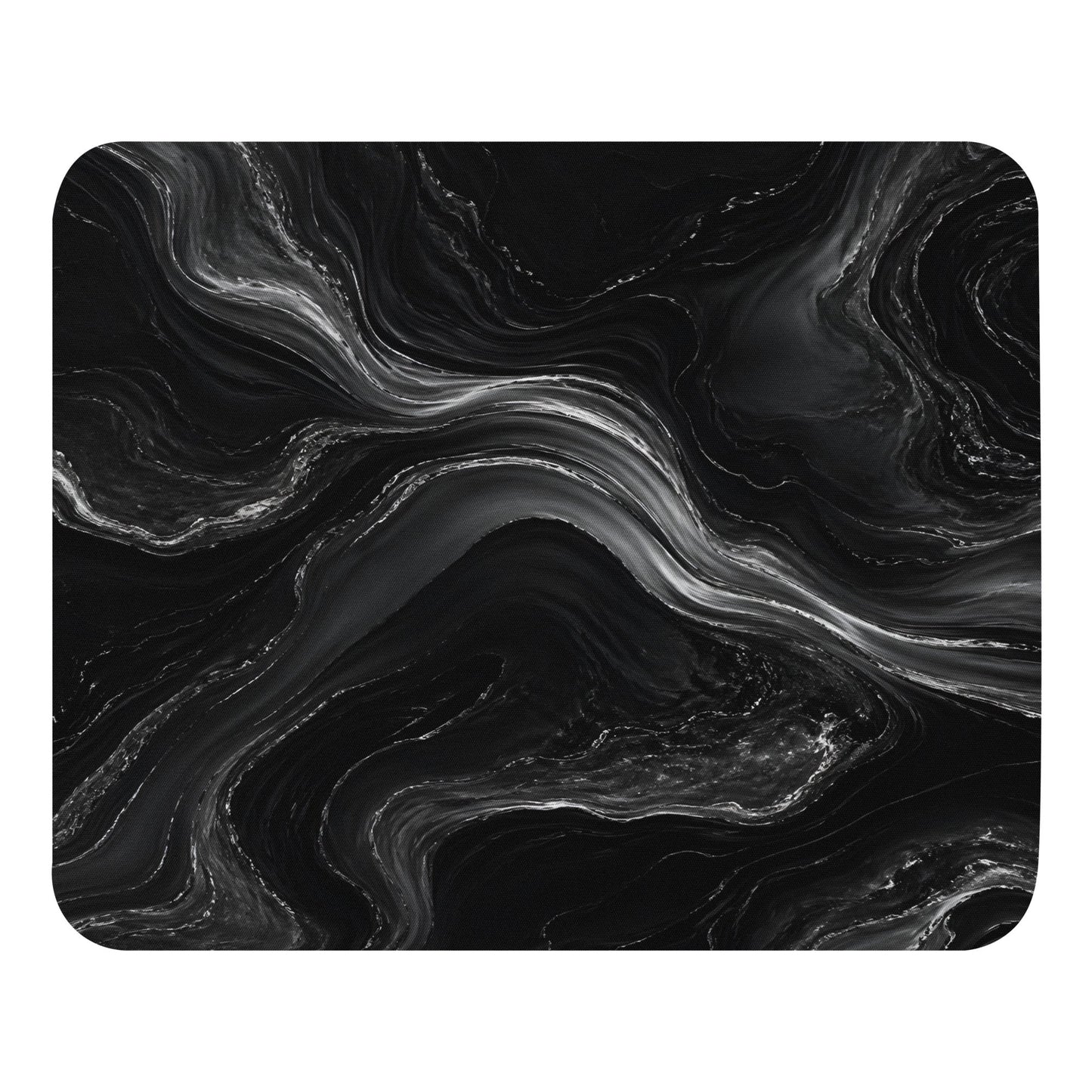 Obsidian Flow Mouse Pad with black and silver abstract flow artwork