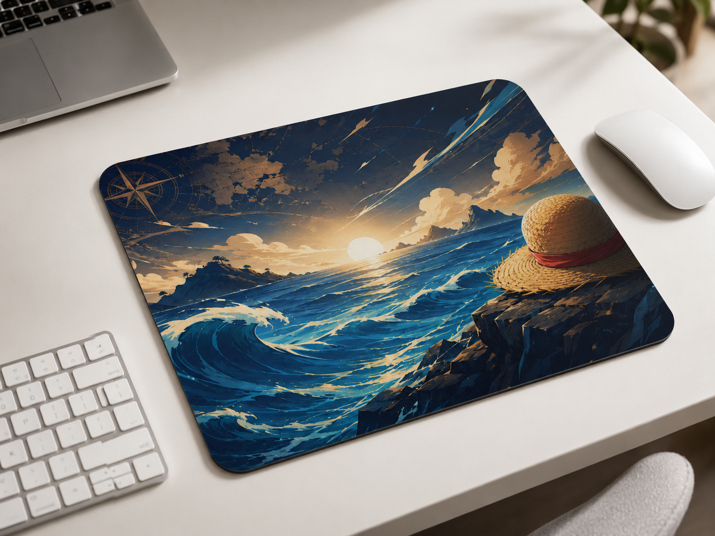 Ocean Quest Mouse Pad on a clean desk setup with keyboard and mouse