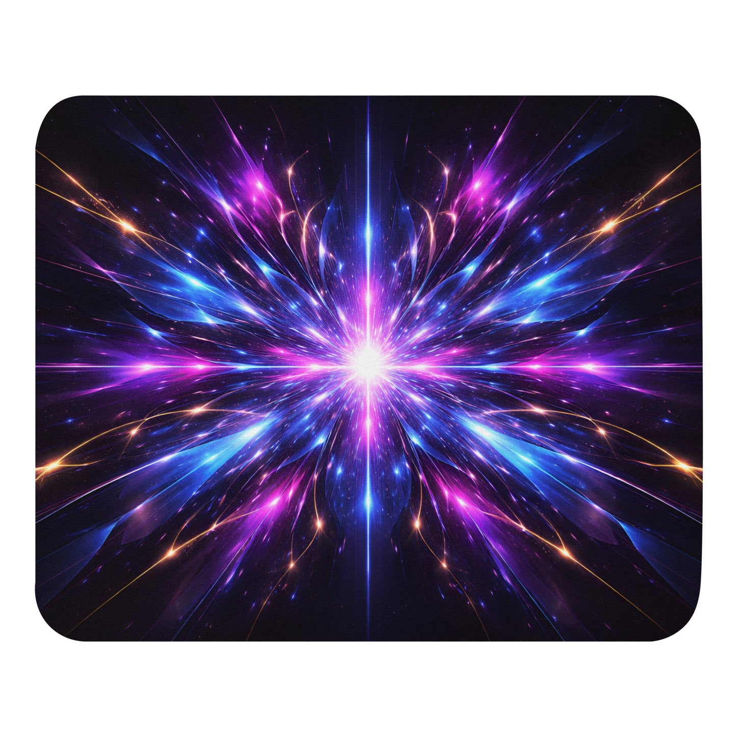 Radiant Core Mouse Pad with vibrant neon burst artwork
