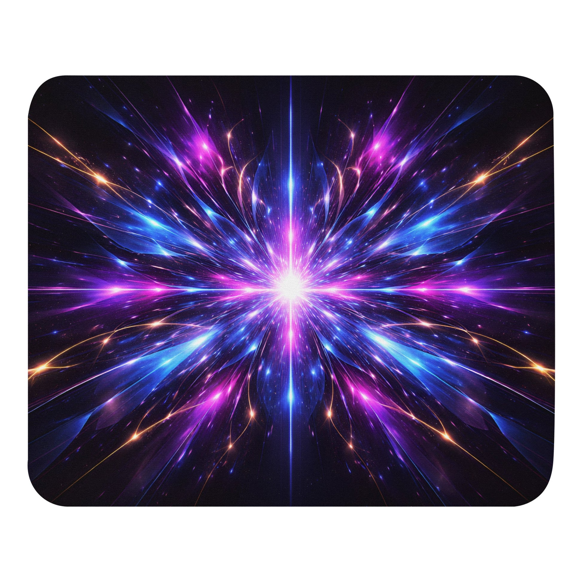 Radiant Core Mouse Pad with vibrant neon burst artwork